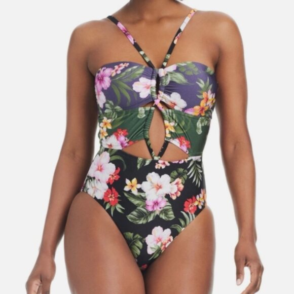 NWT! Bar III Multi Color Floral Tropical Heat Cutout One Piece Swimsuit NEW! - Picture 1 of 4